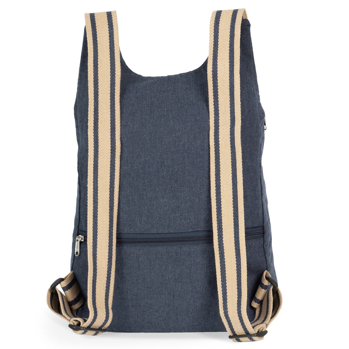 Geborduurde ecologische denim rugzak gepersonaliseerd met naam tekst of logo native spirit Antwerpen achterzijde