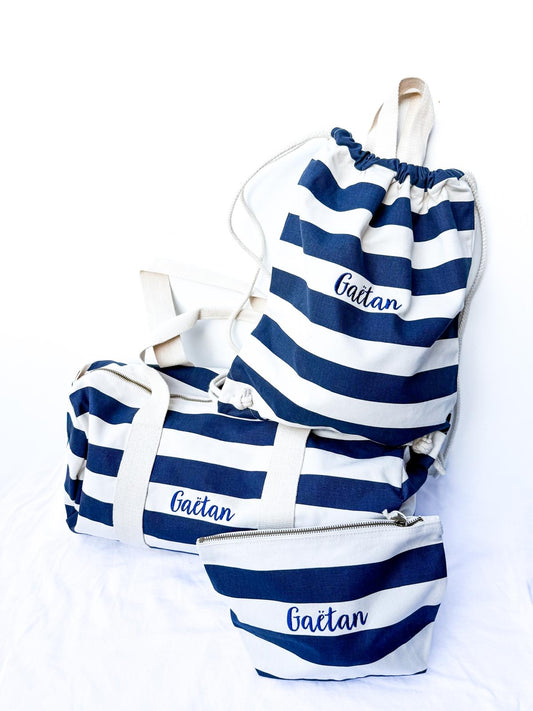 Geschenkset turnzak logeerzak en etui gepersonaliseerd naam