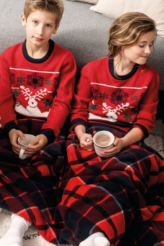 Kerst sweater in wol voor kinderen met herten motief in korting