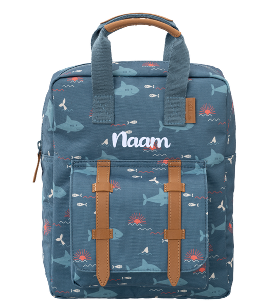 Kleuter rugzakje met haaien en vissen patroon van het merk Fresk geborduurd op naam