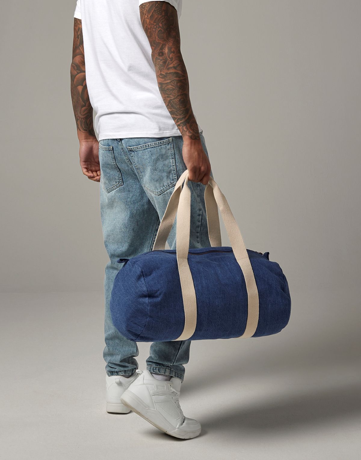 Te personaliseren jeans weekendtas geborduurd met naam tekst of logo