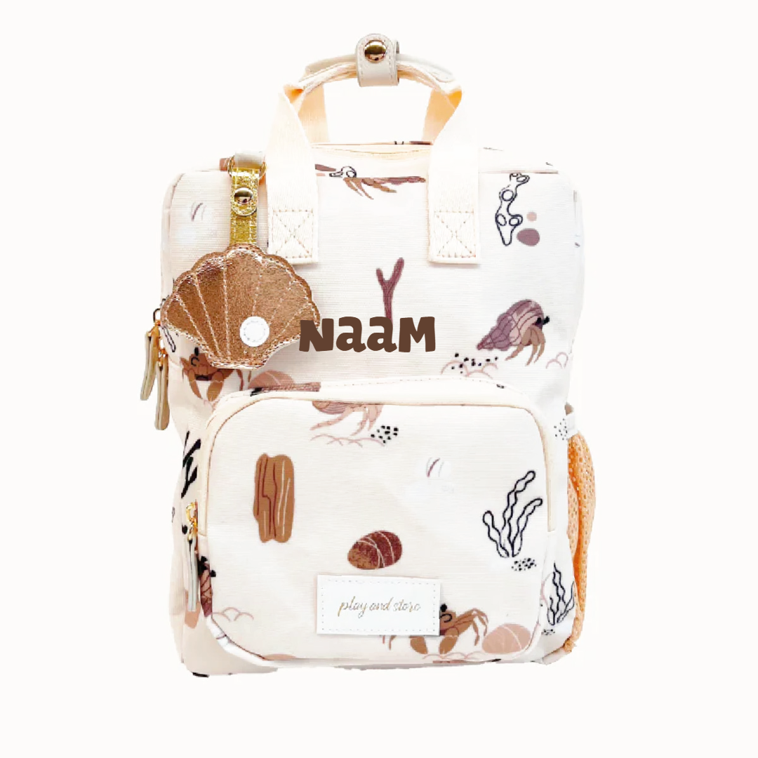 Kleuter rugzak met schelpen geborduurd op naam