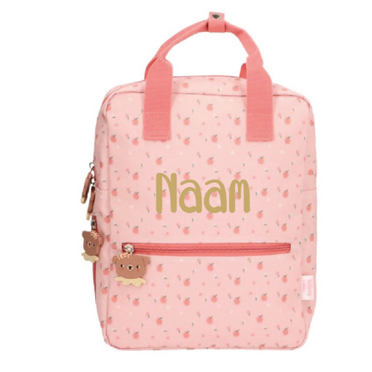 Roze rugzak met beren print tutete gepersonaliseerd op naam kleuter