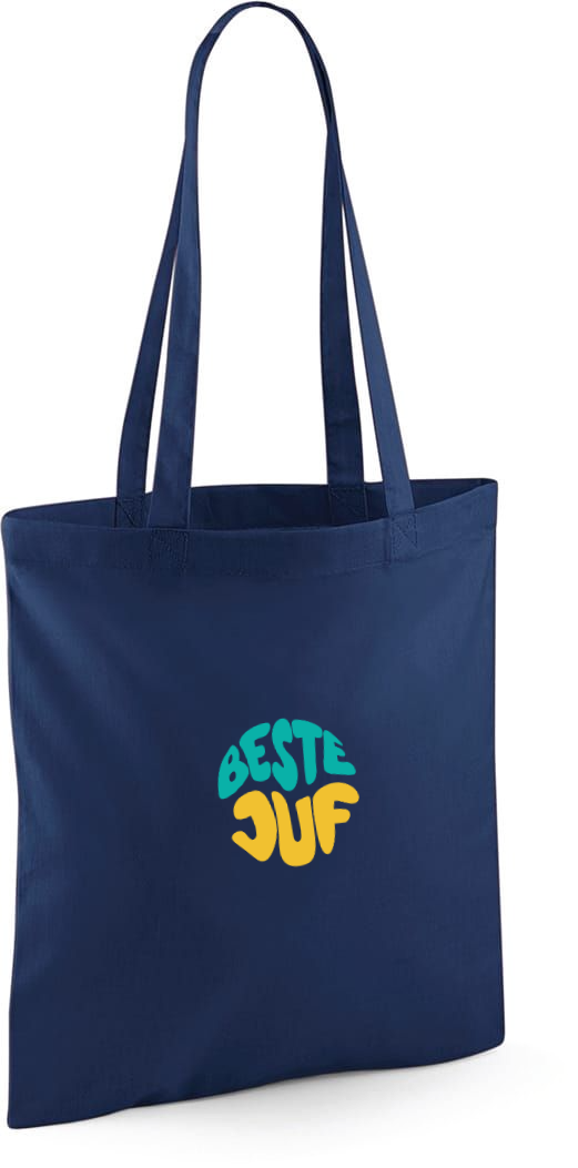 Gepersonaliseerde linnen shopping tas of totebag bedrukt met de tekst beste juf als bedanking einde schooljaar antwerpen