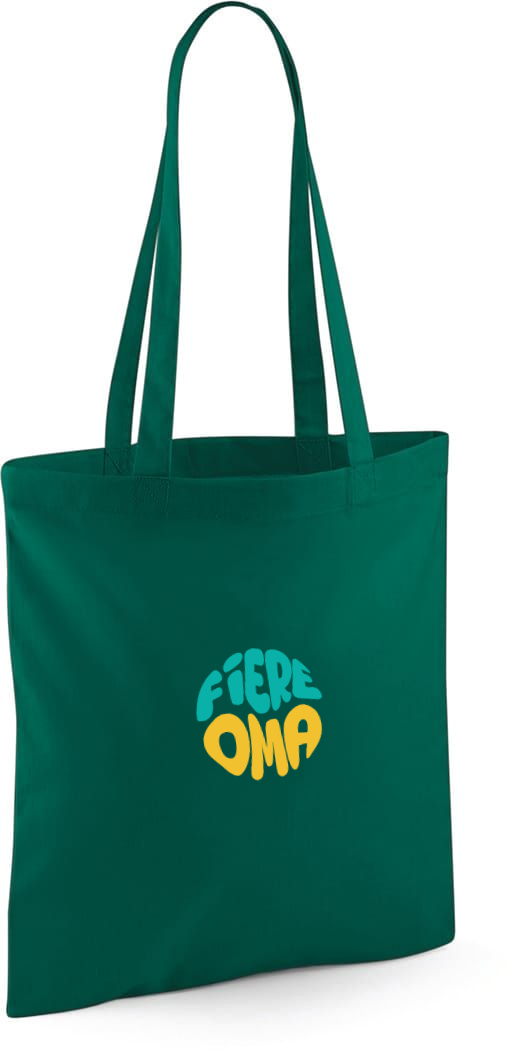 Gepersonaliseerde katoenen draagtas of totebag op maat bedrukt met de tekst fiere oma als origineel geschenk voor oma antwerpen