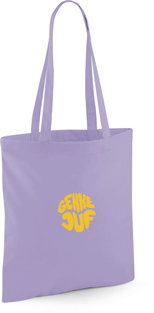 Gepersonaliseerde schoudertas of totebag bedrukt met de tekst gekke juf als bedanking einde schooljaar antwerpen