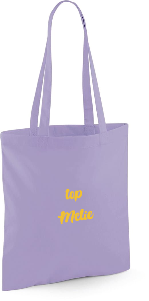 Gepersonaliseerde linnen draagtas of totebag op maat bedrukt met de tekst top metie als origineel geschenk voor meter antwerpen