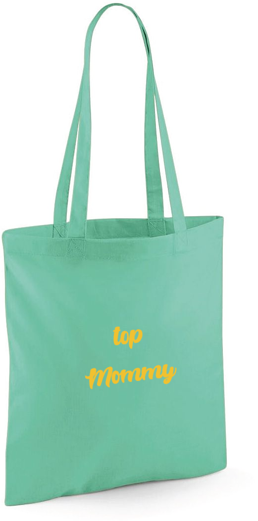 Gepersonaliseerde linnen schoudertas of totebag op maat bedrukt met de tekst top Mommy als geschenk voor moederdag antwerpen