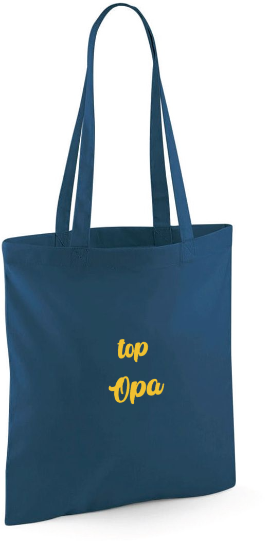 Gepersonaliseerde linnen shopping tas of totebag op maat bedrukt met de tekst top opa als origineel geschenk voor opa antwerpen