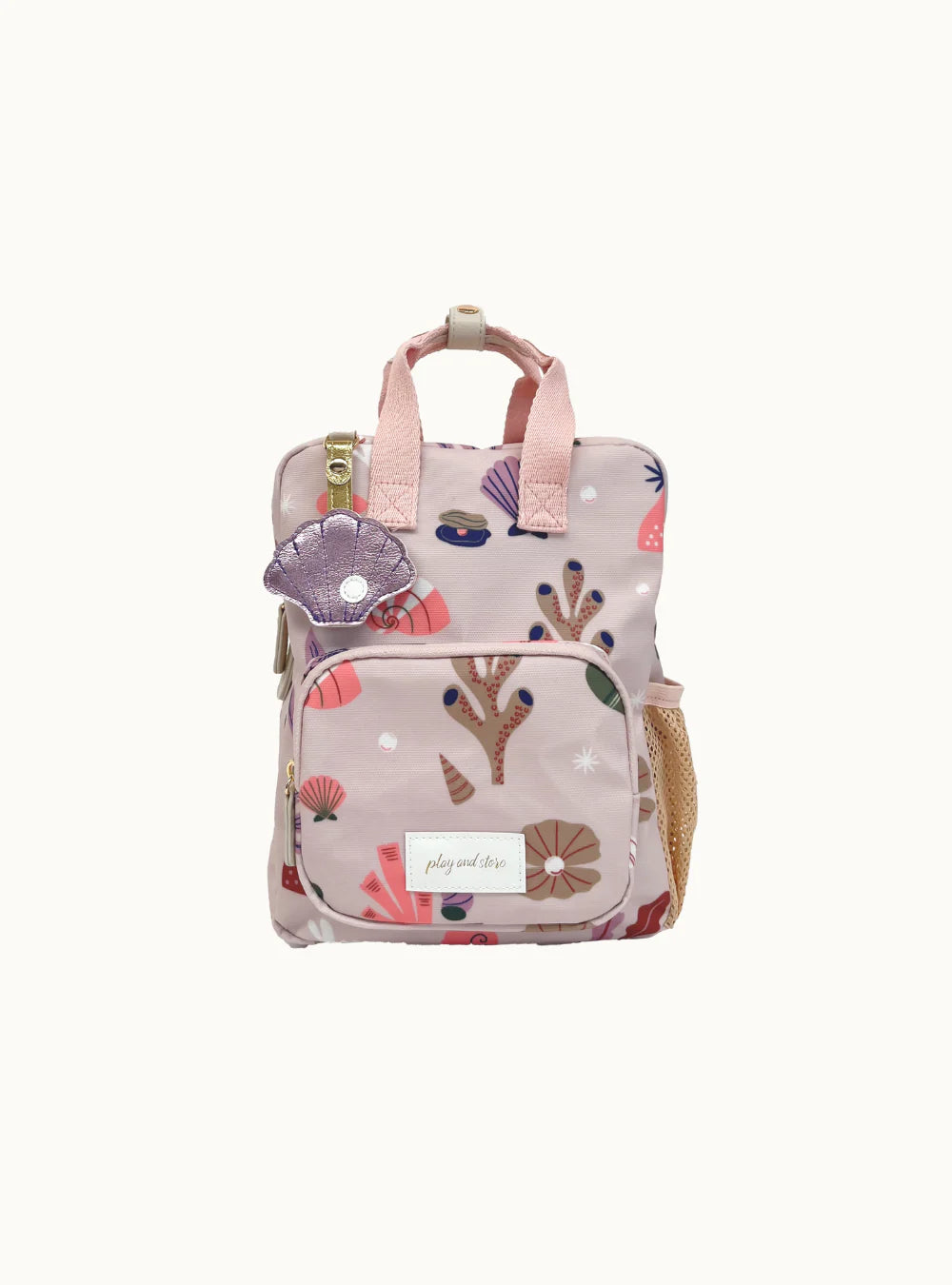 Play and store rugzakje kind gepersonaliseerd borduren naam print schelpen
