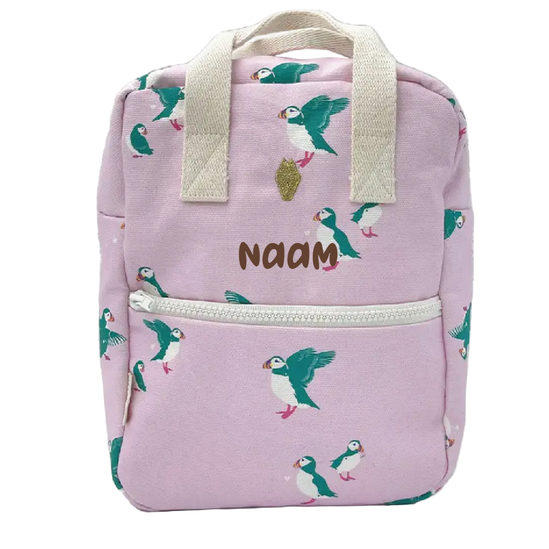 Geborduurde peuter rugzak met papegaaien en naam baby