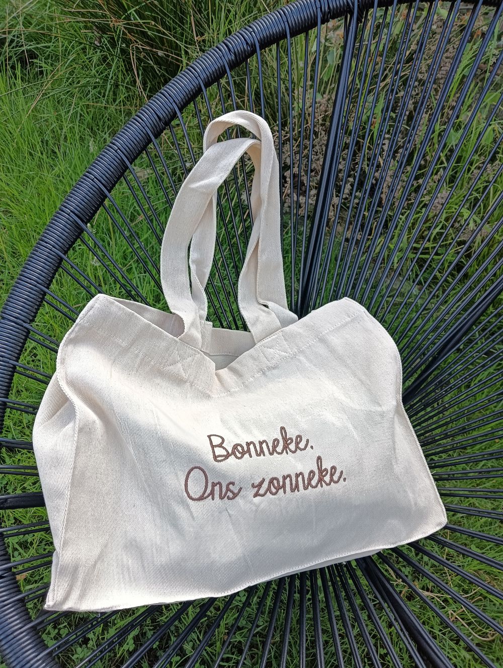 Wijde Canvas shopper - Geborduurd