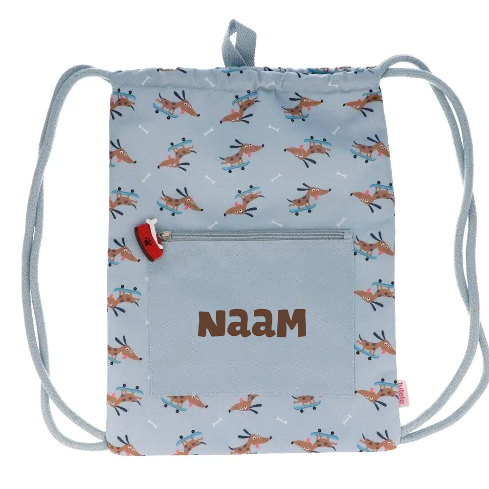 Zwemtasje met skatende hondjes patroon van Eef Lillemor geborduurd op naam