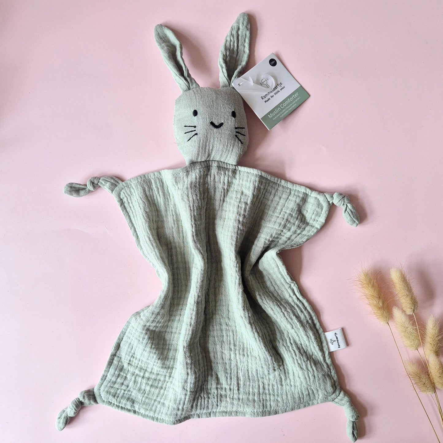 Baby doekje met knuffel konijntje gepersonaliseerd met naam baby