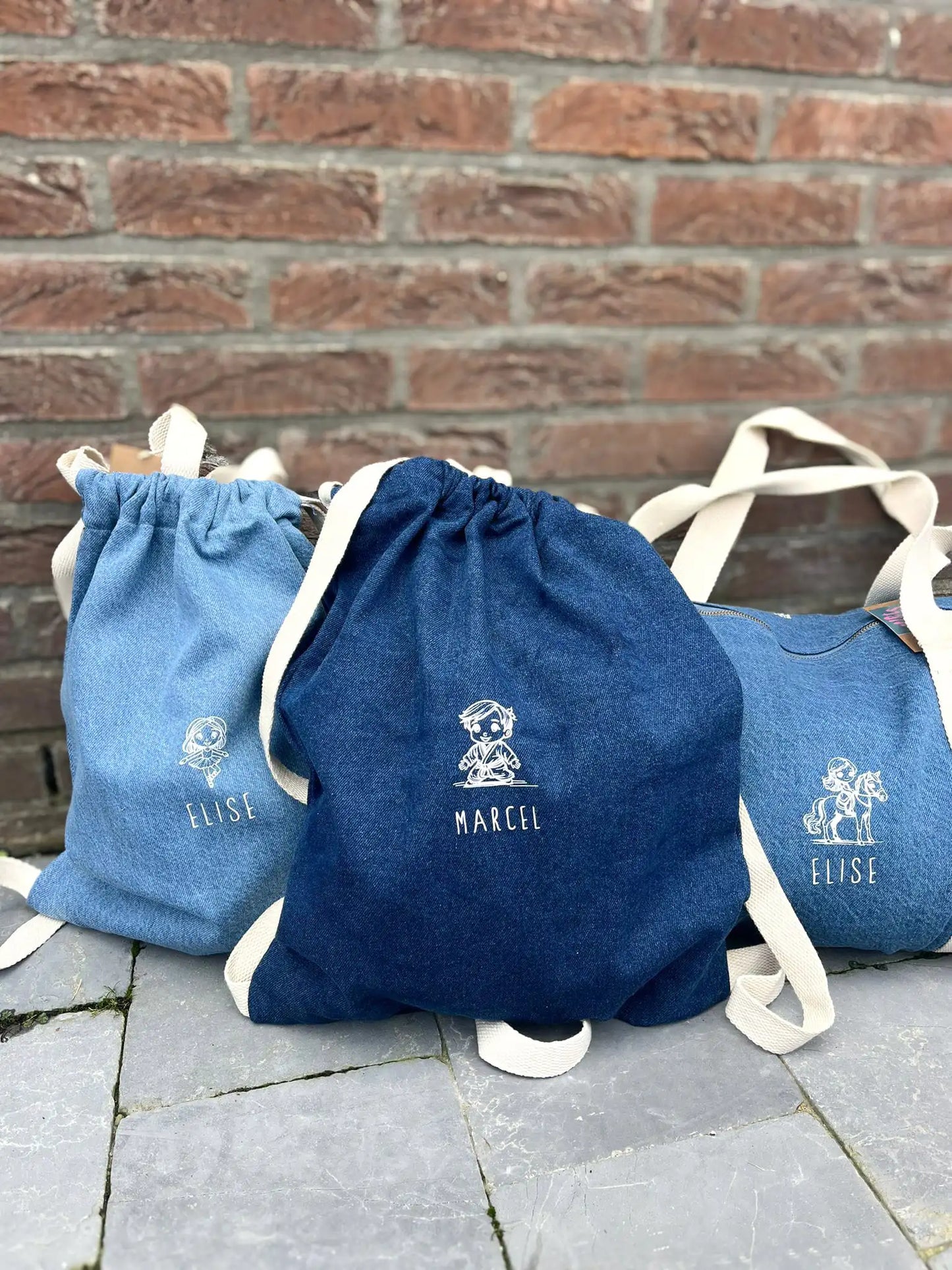 Gepersonaliseerd jeans turnzakje - per sport - Kletskop