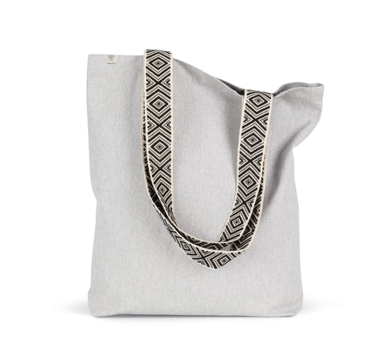 Gepersonaliseerde bohemian ecologische totebag geborduurd met naam tekst of logo Kimood draagtas Antwerpen