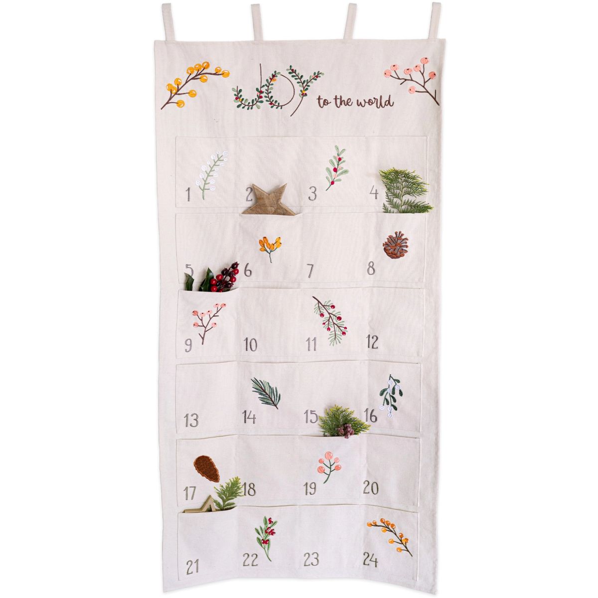 Herbruikbare Wand-Adventskalender met Geborduurde Blaadjes