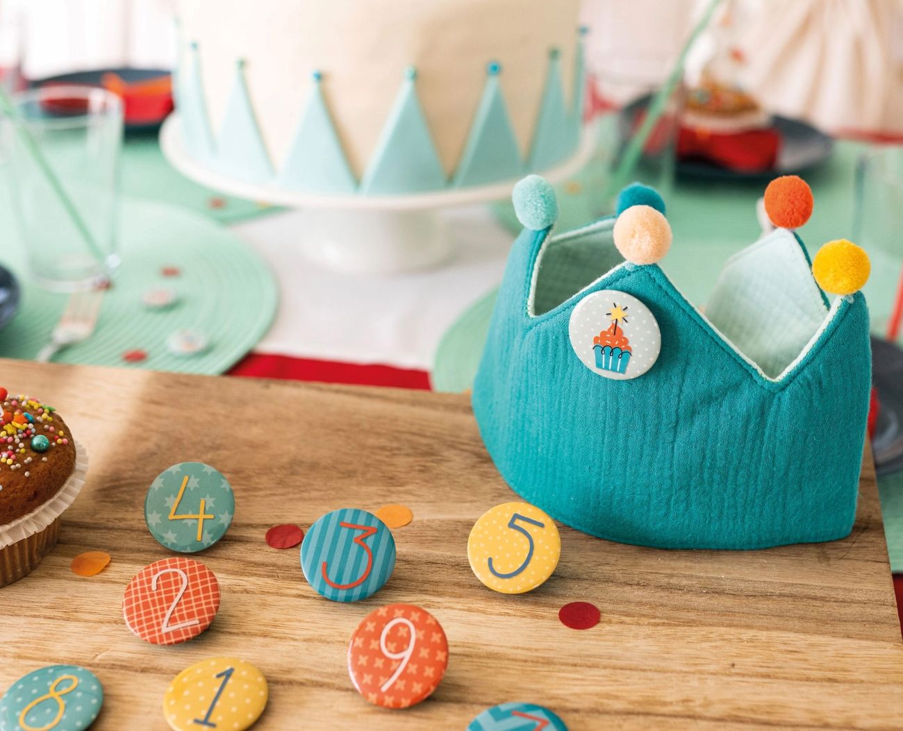 Turquoise-Lichtblauwe Mousseline verjaardagskroon met Verwisselbare Cijfers