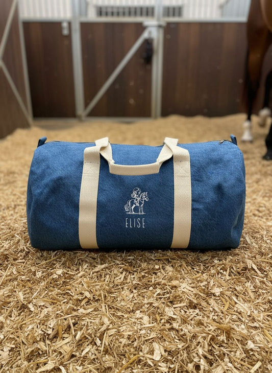 Gepersonaliseerde Jeans Sporttas - met sport logo - Kletskop