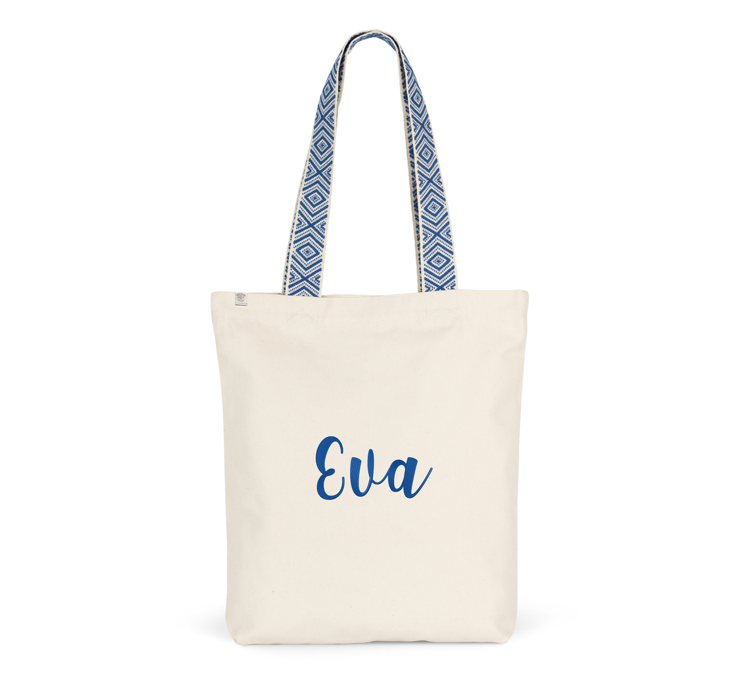 Gepersonaliseerde ecologische totebag geborduurd met naam tekst of logo Kimood draagtas Antwerpen