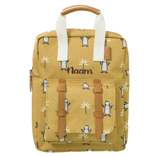 Gepersonaliseerde Kinder rugzak met pinguin van Fresk op naam geborduurd te Antwerpen met dieren print voor kleuter