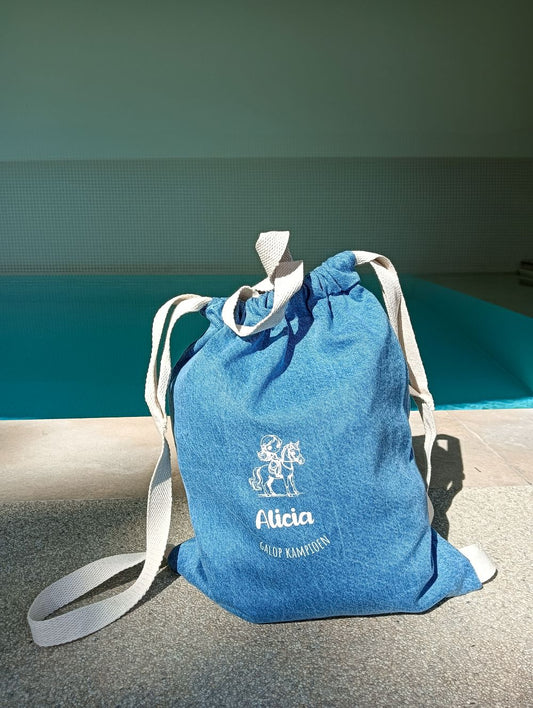 Gepersonaliseerd jeans turnzakje - Paardrijden - Galop Kampioen