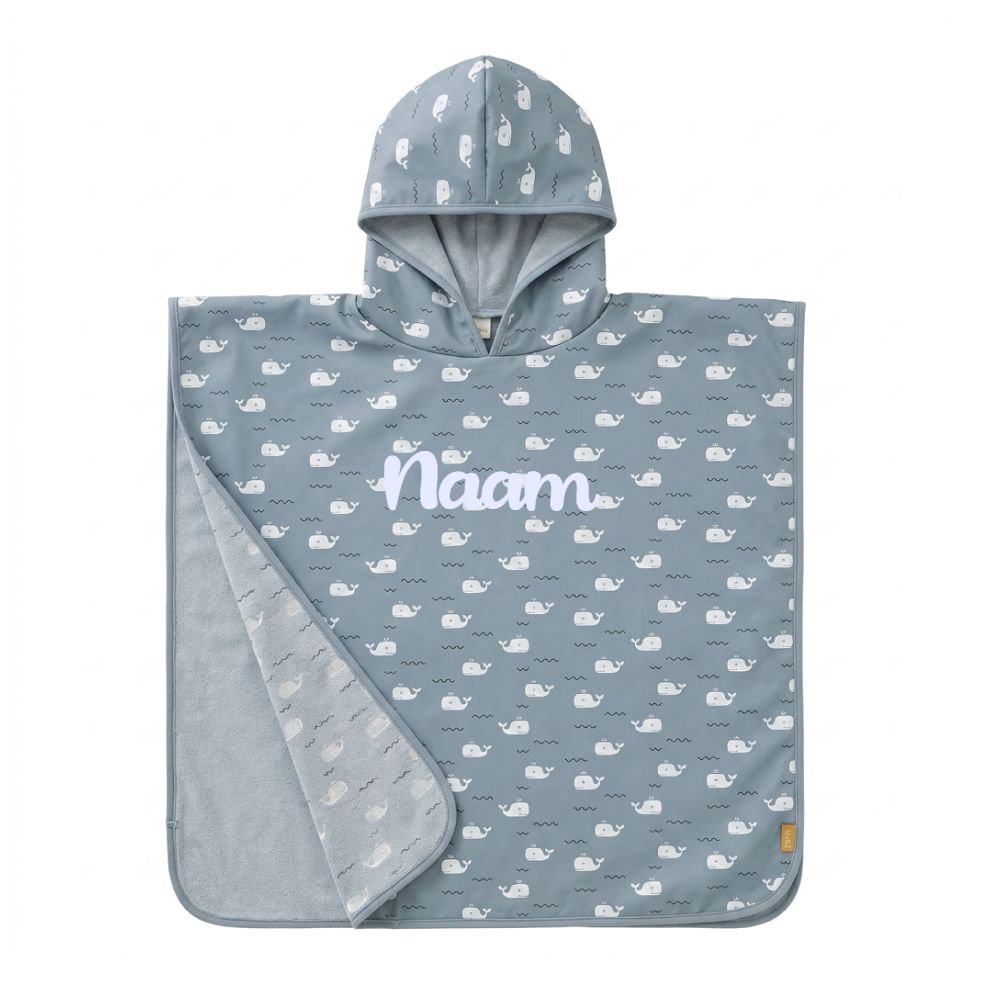 Fresk Kinder Poncho Walvis Blauw - Gepersonaliseerd