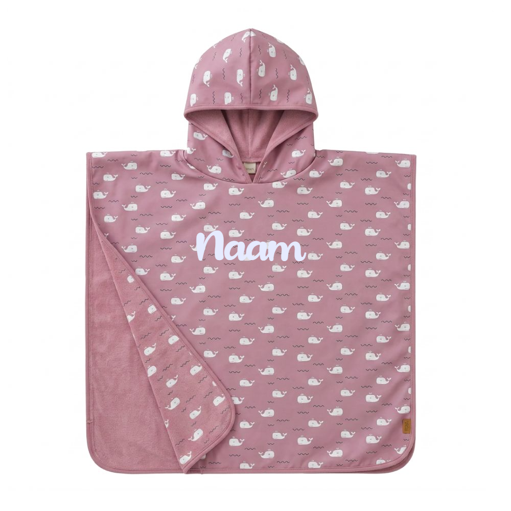Fresk Kinder Poncho Walvis Roze - Gepersonaliseerd
