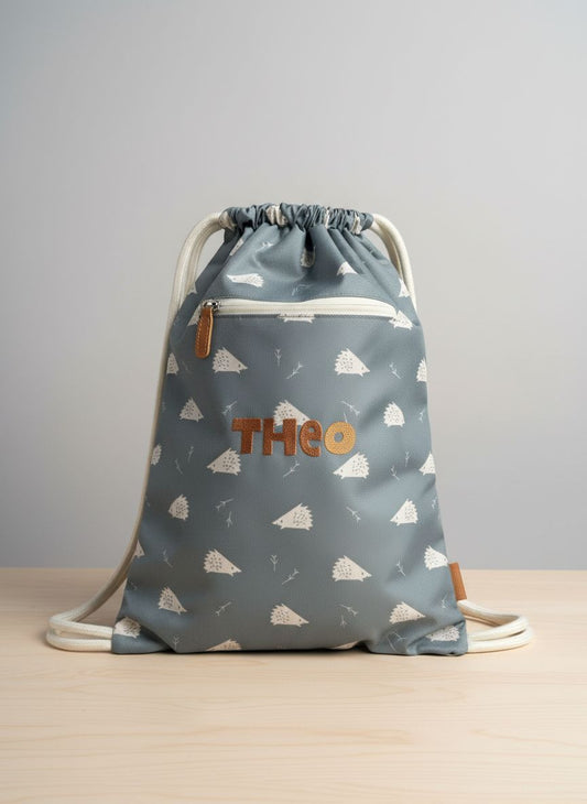 Gepersonaliseerde Fresk zwemzak met egeltjes print en geborduurde naam kindje