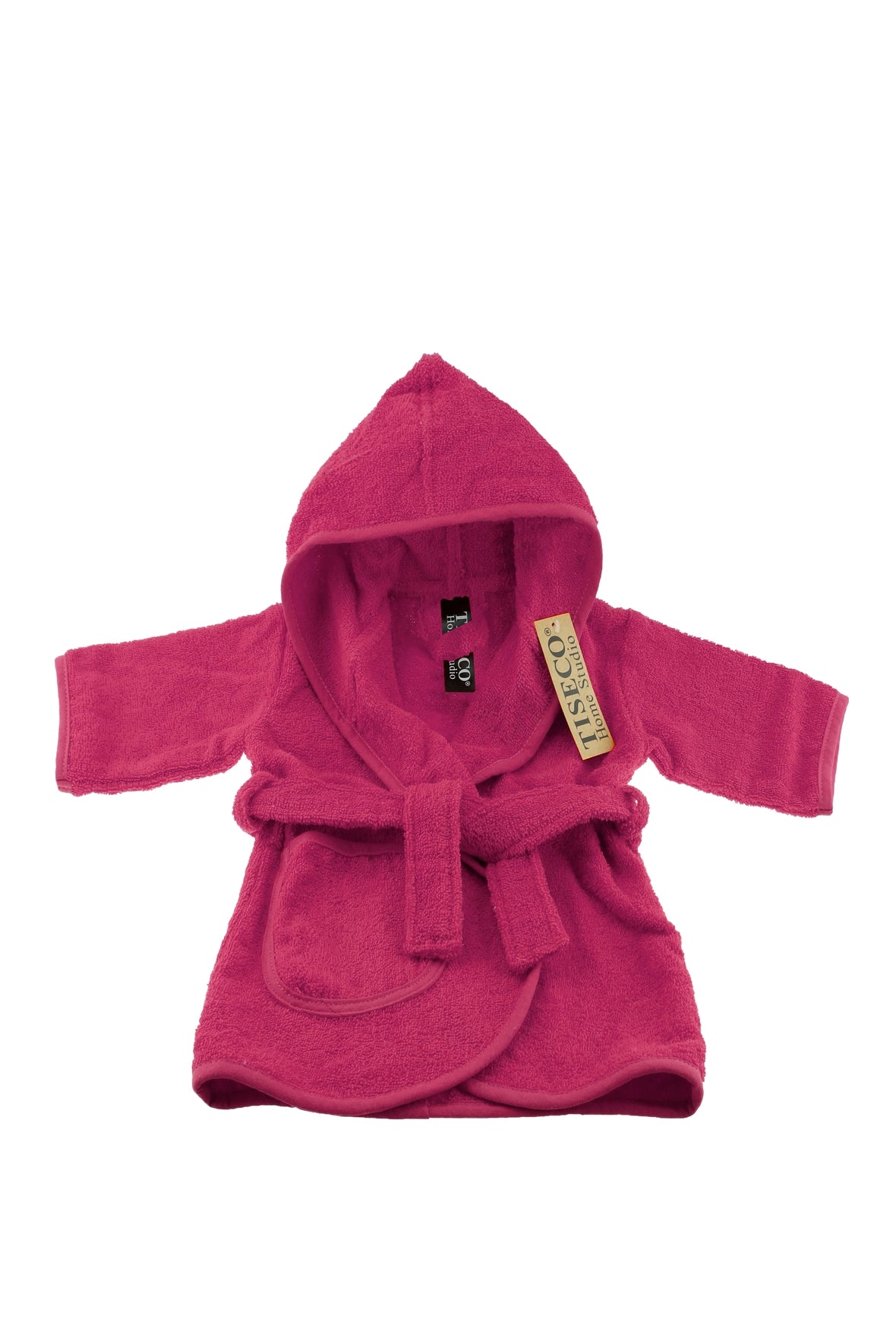 Gepersonaliseerde roze baby badjas op naam van het merk Tiseco