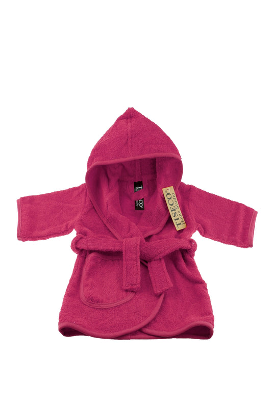 Gepersonaliseerde roze baby badjas op naam van het merk Tiseco