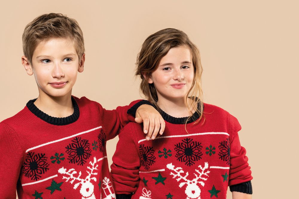 Kerst sweater in wol voor kinderen met herten motief in promotie