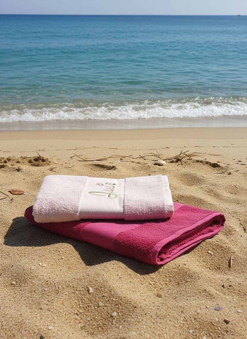 Setje van 2 roze handdoeken stijlvol geborduurd op naam