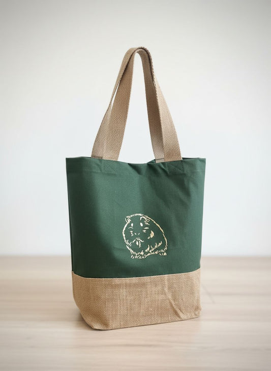 Totebag met jute stof en geborduurde tekening