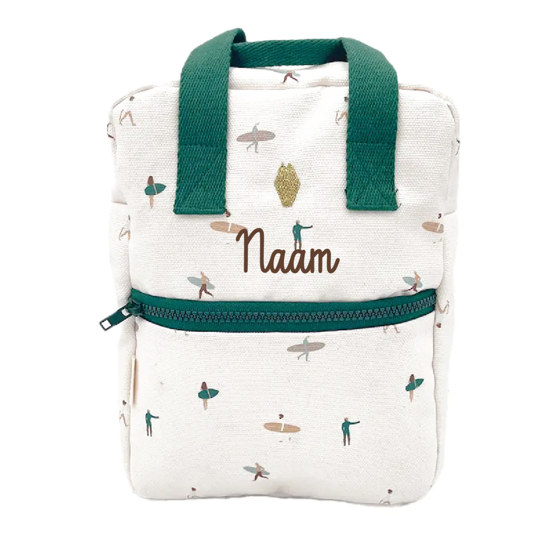 rugzak met surf print milinane gepersonaliseerd op naam kleuter 