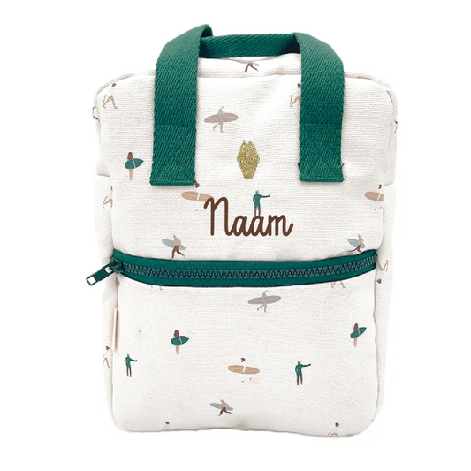 rugzak met surf print milinane gepersonaliseerd op naam kleuter 