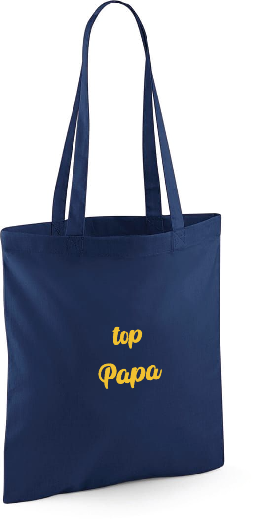 Gepersonaliseerde linnen shopping tas of totebag op maat bedrukt met de tekst top papa als origineel geschenk voor vaderdag antwerpen