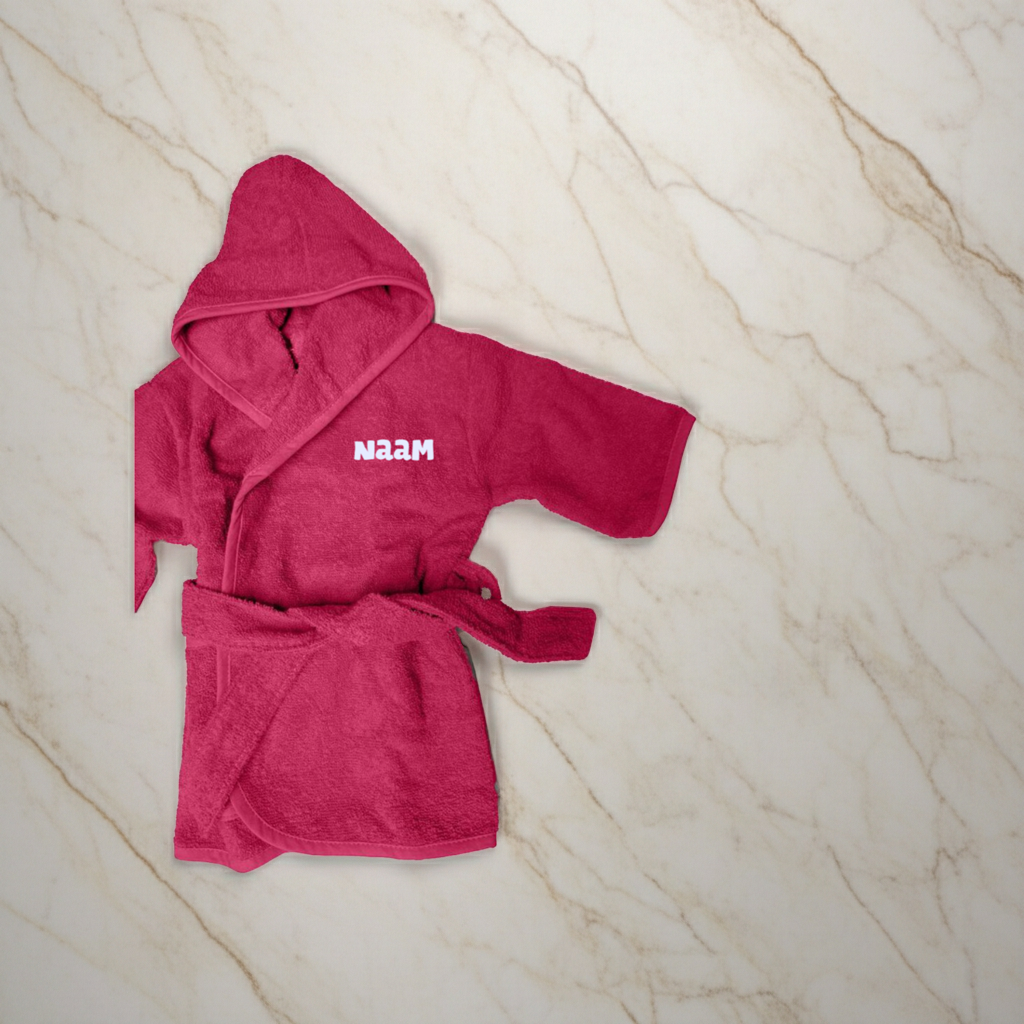 Baby of peuter badjas - Geborduurd op naam - Roze