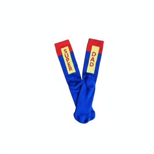 Vrolijke kousen met als opdruk Super dad als vaderdag geschenk voor papa