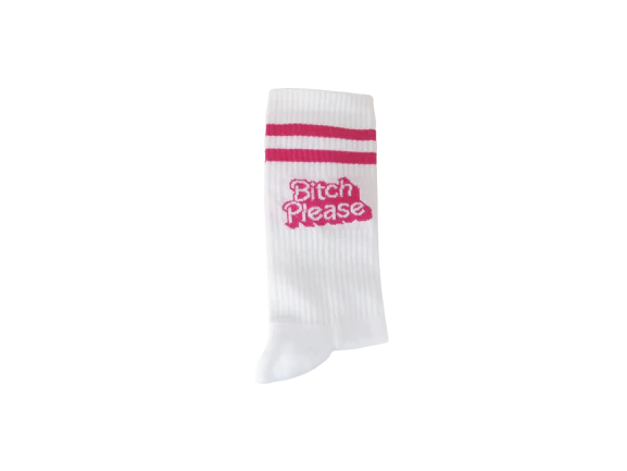 Gepersonaliseerde sokken stijl Barbie met als bedrukking Bitch Please