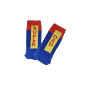 Vrolijke sokken met als opdruk Super dad als vaderdag geschenk voor papa