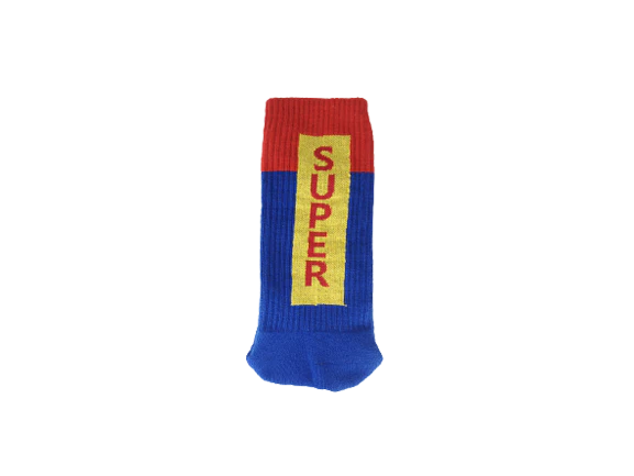 Vrolijke sokken met als opdruk Super dad als vaderdag geschenk voor papa