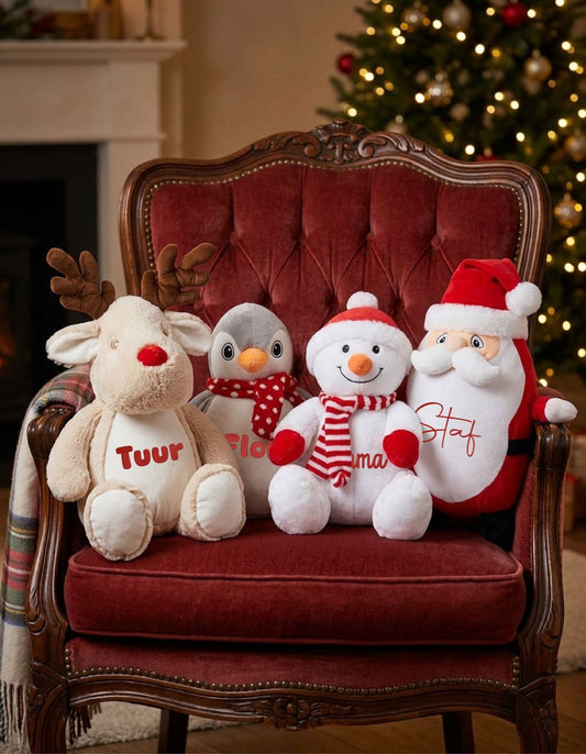 Grote Gepersonaliseerde Kerst knuffel met Geborduurde Naam of tekst