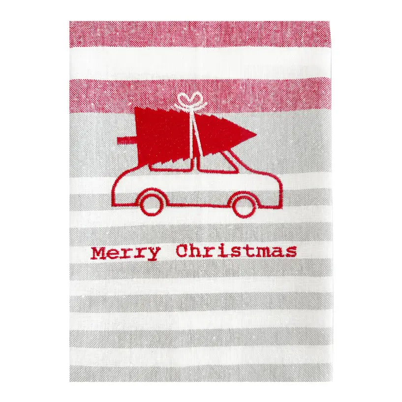 Origineel kerstgeschenk met geborduurde auto met kerstboom op dak