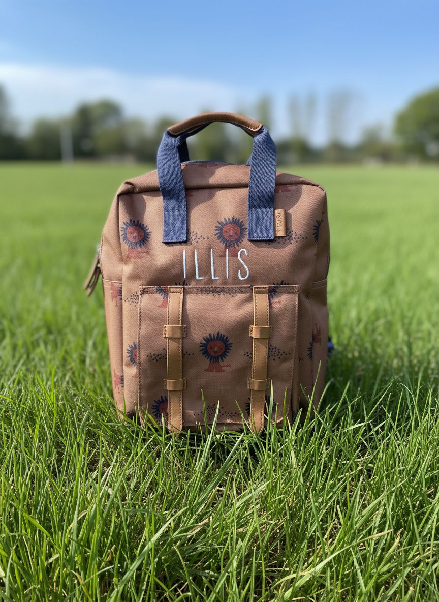 Gepersonaliseerde Fresk kinder rugzakje met een stijlvolle naam borduring een leeuwen print