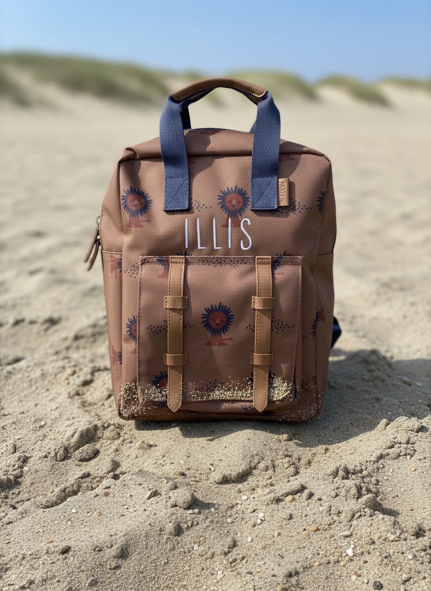 Gepersonaliseerde Fresk kleuter rugzak met leeuwen motief professioneel geborduurd op naam