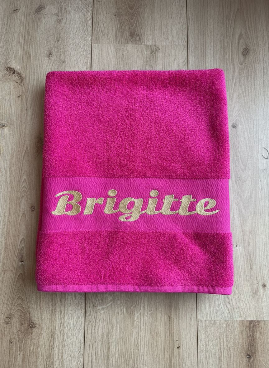 Gepersonaliseerde handdoek stijlvol geborduurd met gouden letters en naam