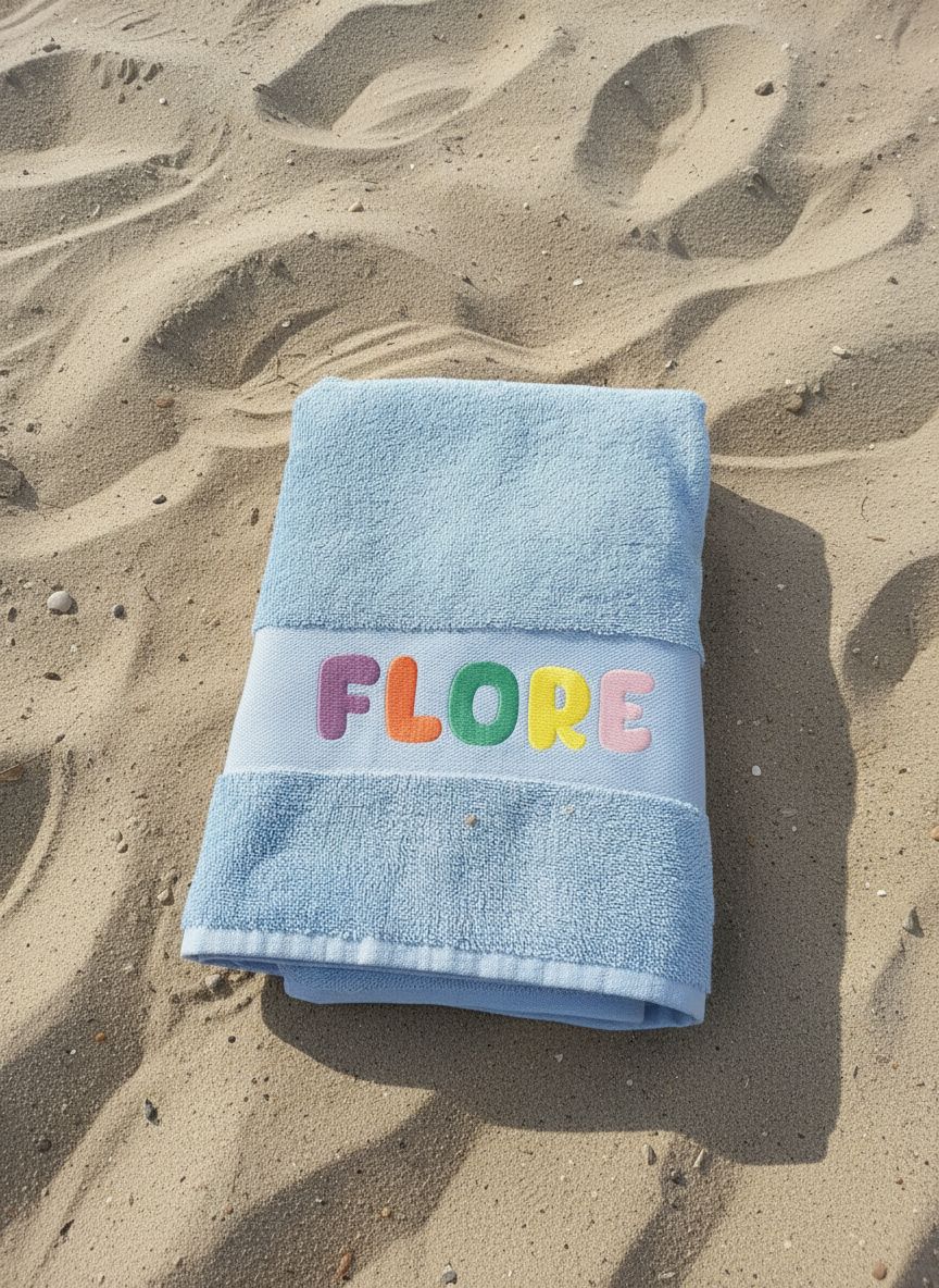 Kwalitatieve handdoek geborduurd met een kleurrijke gepersonaliseerde naam