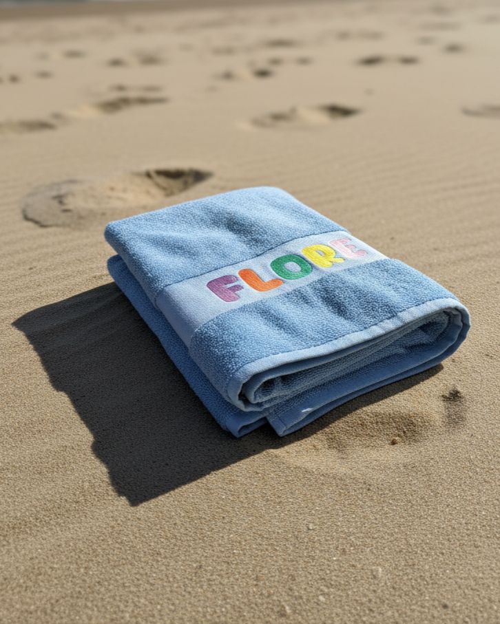 Gepersonaliseerde handdoek speels geborduurd met een kleurrijke naam