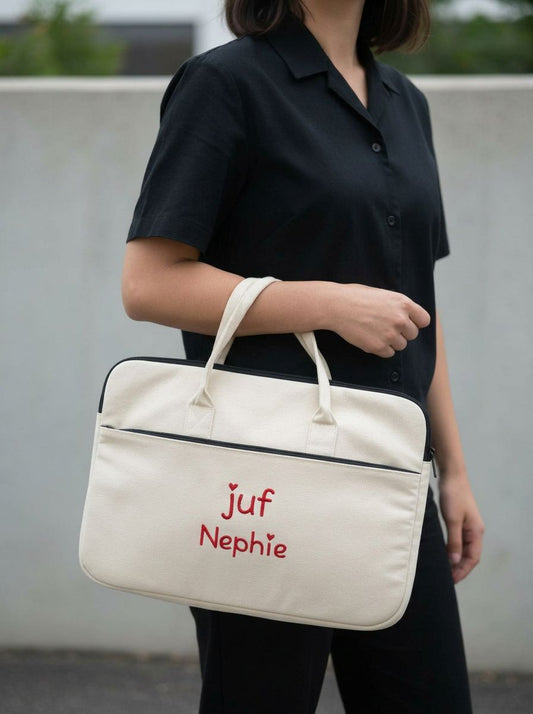 Laptop tas- Geborduurd met tekst